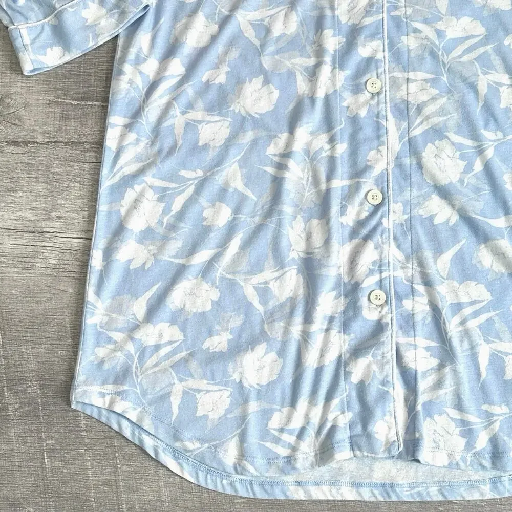 Lauren Ralph Lauren Floral Long Sleeve Sleep Shirt M Blue White Monogram Pocket - Picture 2 of 8